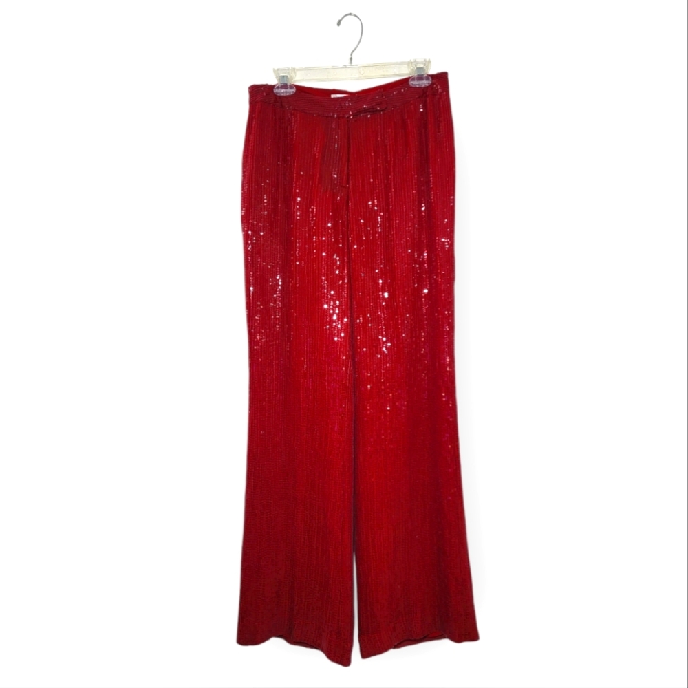HUGO BUSCATI Red Sequin Wide Leg Pants Size 12